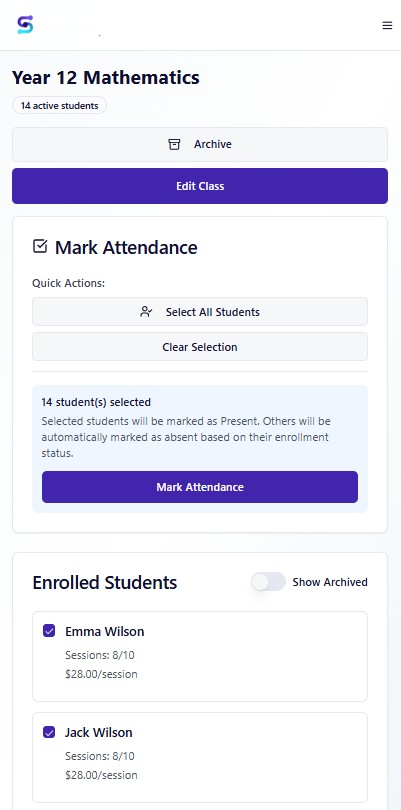 Mobile attendance marking interface