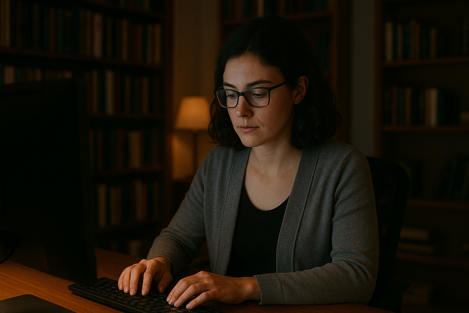 Professional working on invoices at desk