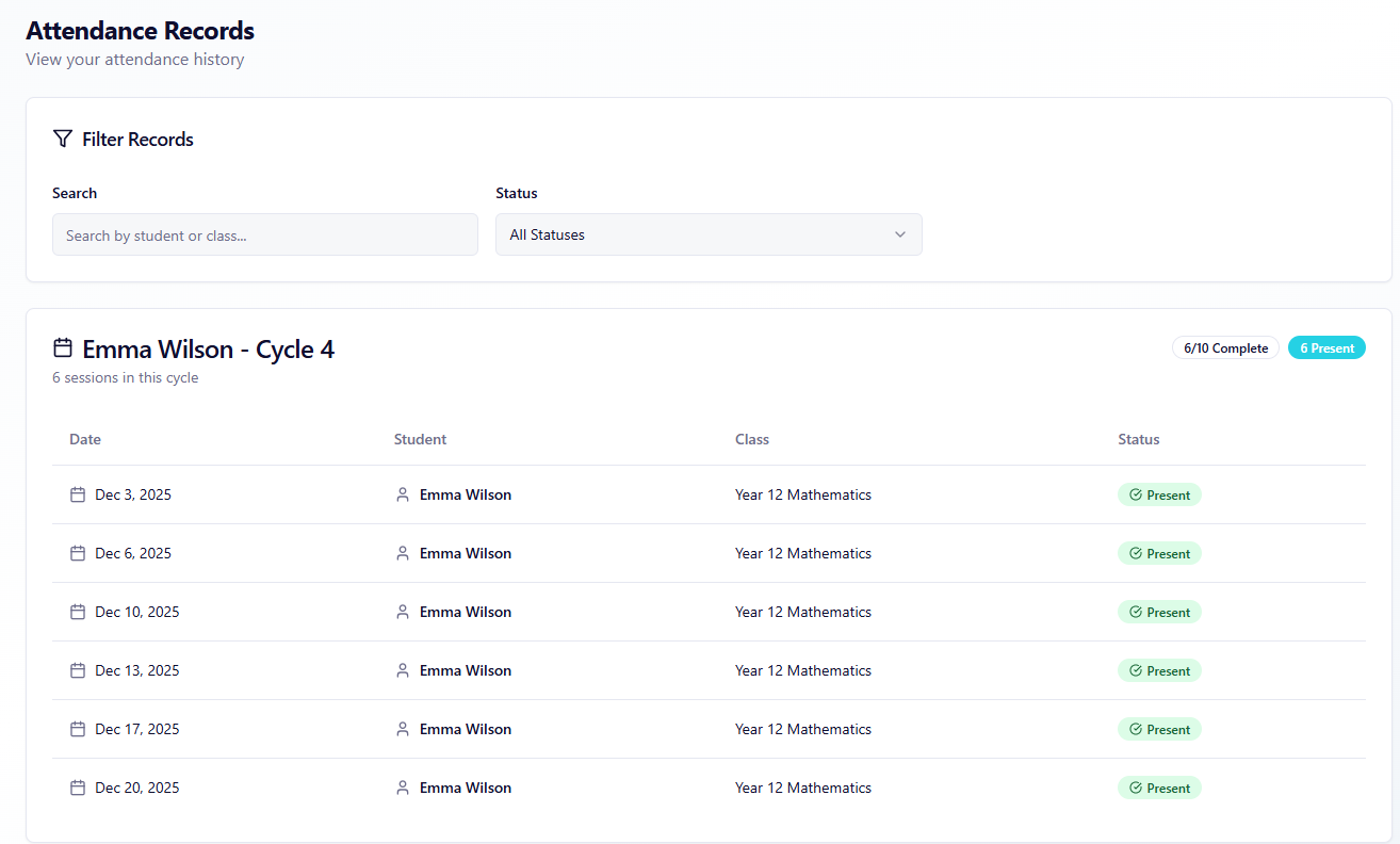 Attendance records and history