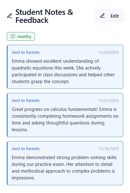 Student notes and feedback